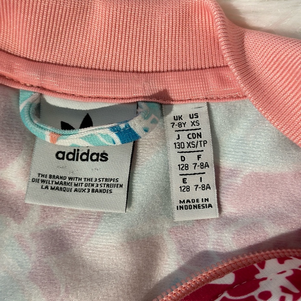 Adidas Pink and Blue Bomber Jacket with Floral Design Size XS (7/8) - Picture 4 of 7